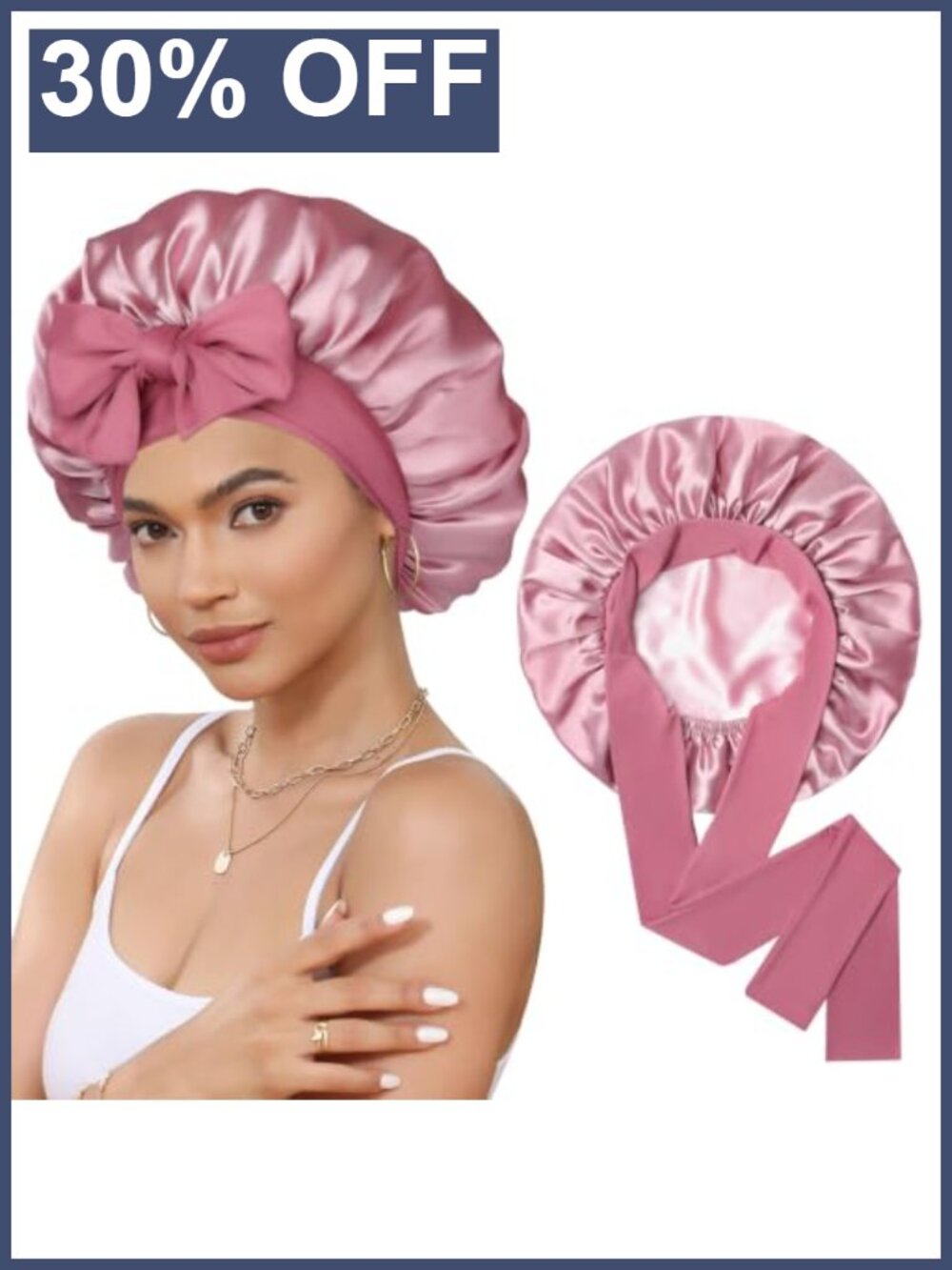 Double Layer Satin Bonnet for Sleeping, Hair Bonnet for Curly Hair, Silk Night